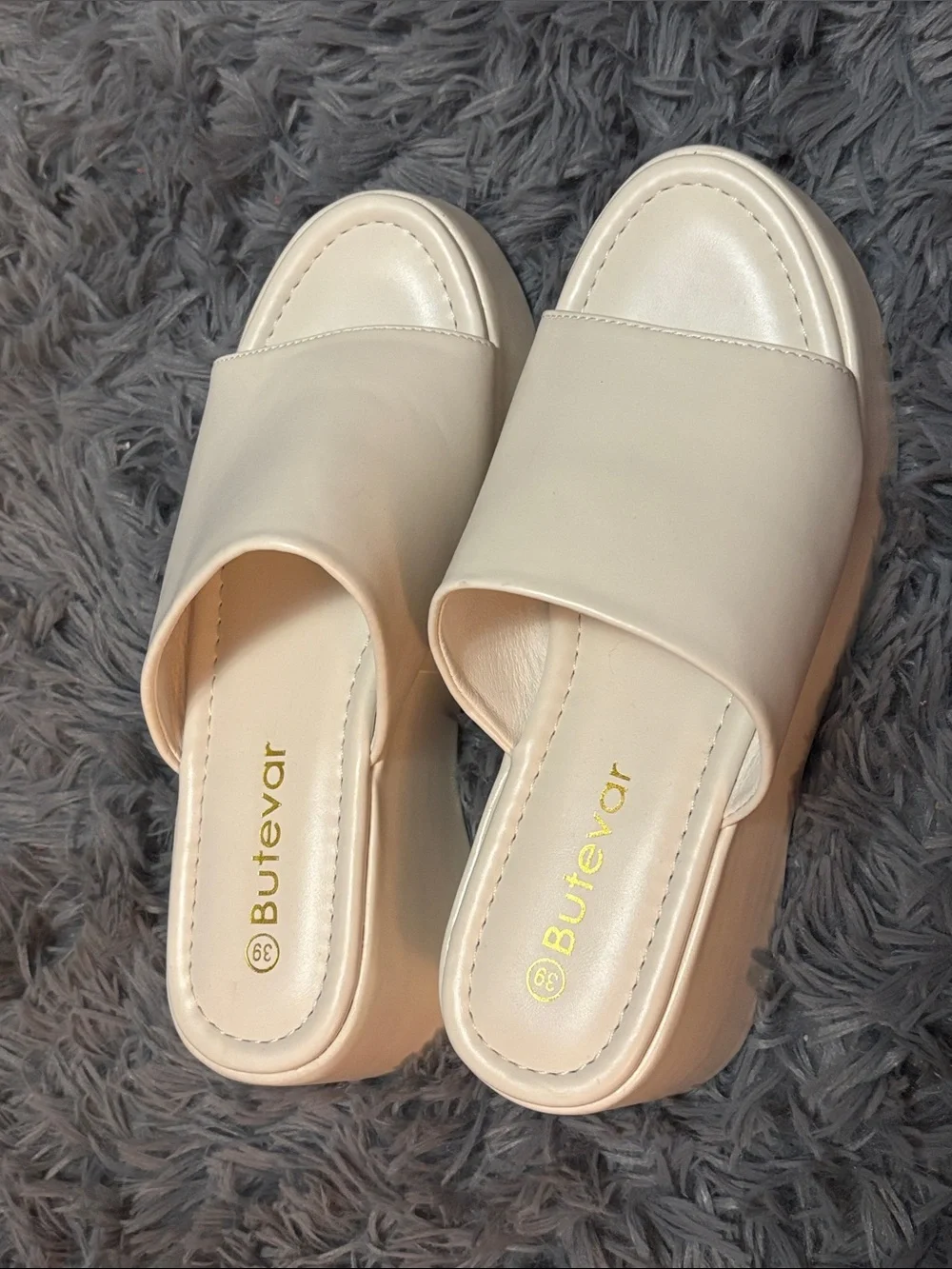 Women’s Cream Platform Slide open toe Wedges